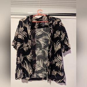 Large H&M Black with Leaf Pattern Short Sleeve Button Down